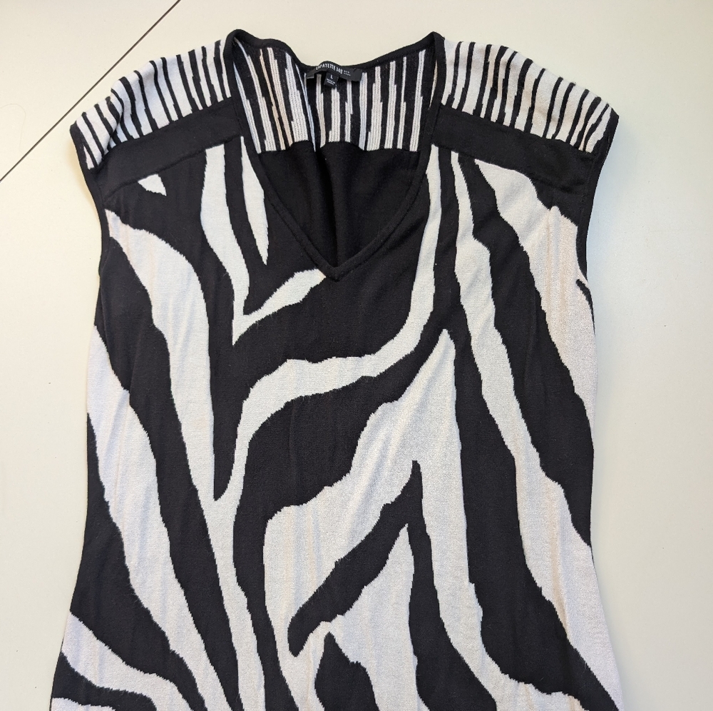 Lafayette 148 Black and White Zebra Print Women's Top